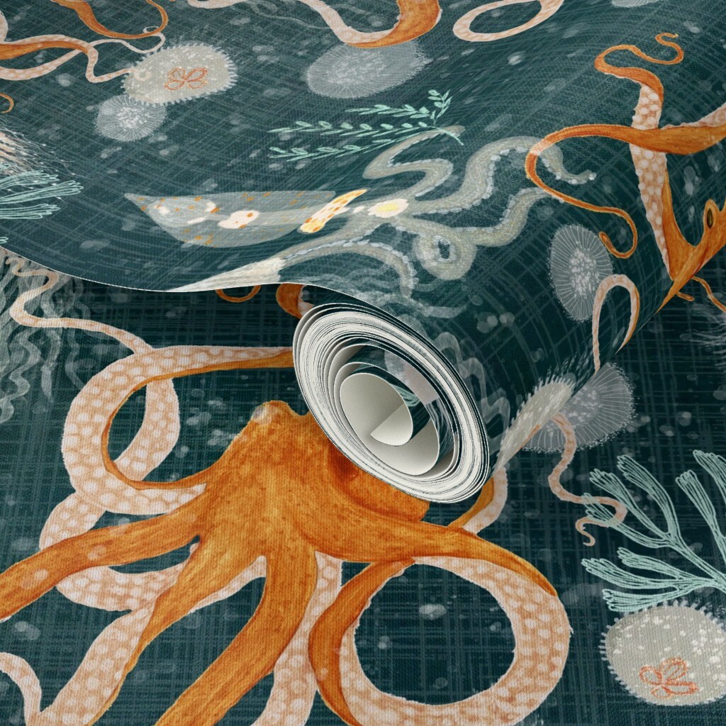 Octopus Wallpaper Octopus on Midnight by Katherine Quinn - Etsy