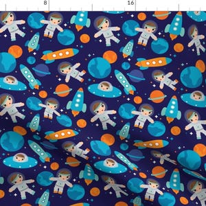 Space Fabric - Astronaut Outer Space Rocket Custom Fabric By Little Smile Makers - Space Cotton Fabric by the Yard with Spoonflower