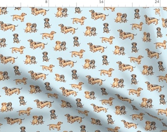 Dachshund Fabric - Lots Of Little Dachshunds - Blue By Micklyn - Dachshund Doxie Dog Puppy Cotton Fabric By The Yard With Spoonflower