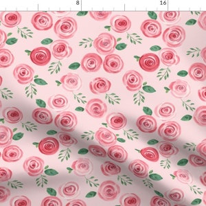 Pink Rose Fabric - Watercolor Roses // Reds And Pinks On Blush By Hipkiddesigns - Watercolor Rose Cotton Fabric By The Yard With Spoonflower