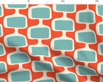 Retro Mod Fabric - Mid Century Modular Tv Screens ~ Orange Blue By Retrorudolphs - Upholstery and Cotton Fabric by the Yard with Spoonflower