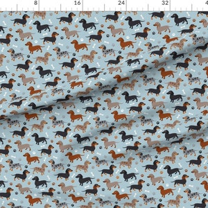 Dachshund Fabric Dachshund Dogs Blue By Jannasalak Dachshund Sky Blue Cute Animals Rescue Pet Cotton Fabric By The Yard With Spoonflower image 3