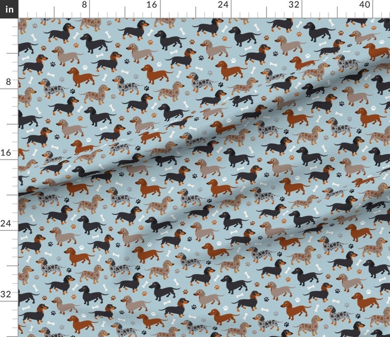Dachshund Fabric Dachshund Dogs Blue By Jannasalak Dachshund Sky Blue Cute Animals Rescue Pet Cotton Fabric By The Yard With Spoonflower image 3
