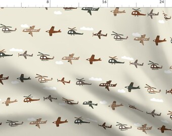 Boho Airplanes Fabric - Planes On Sand by ivieclothco - Helicopters Neutral Beige Whimsical Cute Fabric by the Yard by Spoonflower
