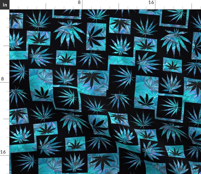 Layered Marijuana Leaves Fabric Marijuana Leaf Turquoise Etsy