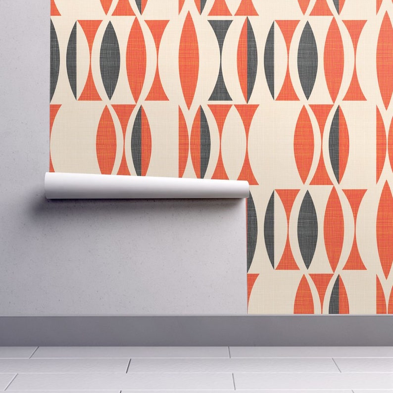 Field In Red By Chicca Besso Retro Geometric Wallpaper Vintage Custom Printed Removable Self Adhesive Wallpaper Roll by Spoonflower