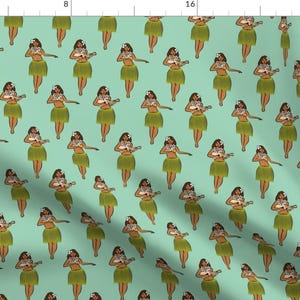 Tropical Hula Girl Fabric - Hula Girl On Seafoam By Littlearrowdesign - Hula Girl Beach Decor Cotton Fabric By The Yard With Spoonflower