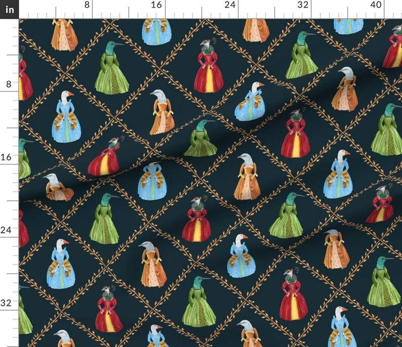 Whimsical Fabric Tudor Birds by dasbrooklyn Quirky Birds Fantasy Elizabethan Tudor Renaissance Goose Fabric by the Yard by Spoonflower image 3