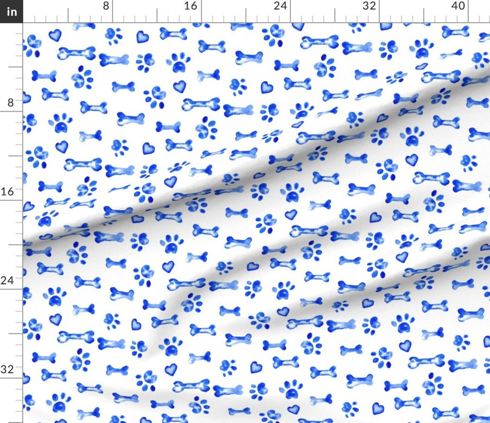 Dog Bone Fabric Dog Bone Paw Print Indigo Blue Royal White Etsy