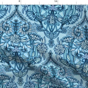 Botanical Fabric - Hand Drawn Botanical Moroccan In Blue By Micklyn - Floral Plant Monochromatic Cotton Fabric By The Yard With Spoonflower