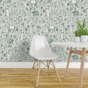 Woodland Creatures Peel and Stick Wallpaper - Hedgehog Fox Mushrooms Fungi - Removable Wall Decor Art - Woods Of Whimsy by hufton_studio