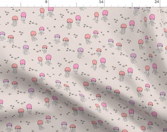 Jellyfish Fabric - Underwater Jellyfish Baby Squid Sea Animal Ocean Pink Lilac By Littlesmilemakers - Spoonflower Cotton Fabric by the Yard