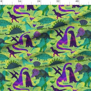 Green And Purple Dinosuar Nursery Fabric - Dinosaur World By Karismithdesigns - Nursery Cotton Fabric By The Yard With Spoonflower image 2