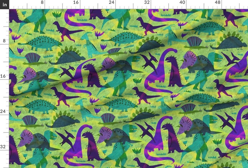 Green And Purple Dinosuar Nursery Fabric - Dinosaur World By Karismithdesigns - Nursery Cotton Fabric By The Yard With Spoonflower image 2