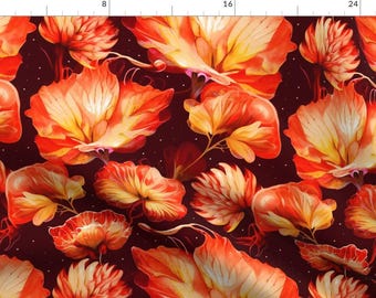 Bright Orange Floral Fabric - Alien Botany  by xoxotique - Vivid Bold Botanical Floral  Fabric by the Yard by Spoonflower