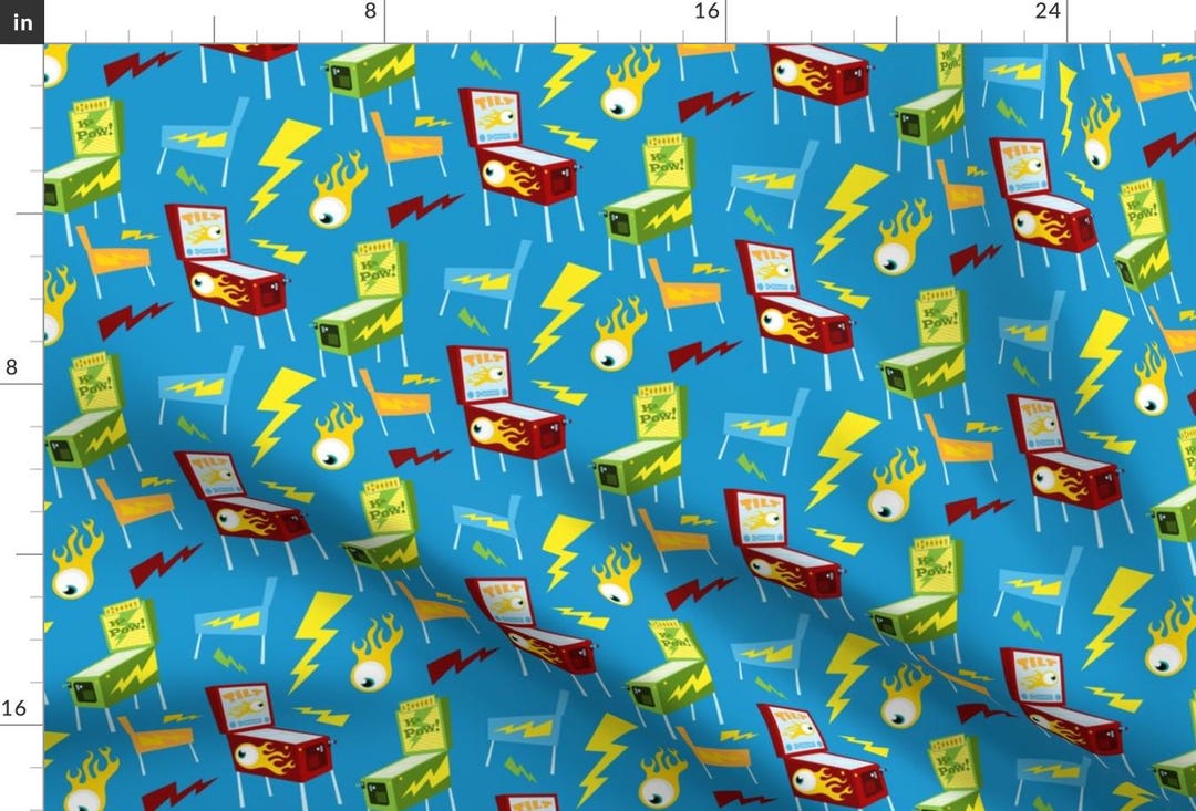 Retro Pinball Fabric - Pinball Wizard Blue by Sparkyfirepants - Vintage ...