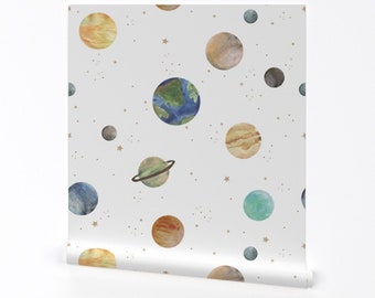 Solar System Wallpaper - Solar System Medium By Shelbyallison - Planets Custom Printed Removable Self Adhesive Wallpaper Roll by Spoonflower