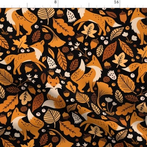 Fox Fabric - Autumn Foxes At Midnight By Latheandquill - Fox Black Orange Autumn Fall Animals Cotton Fabric By The Yard With Spoonflower