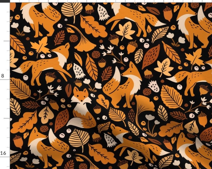 Cute Foxes Printed Cotton Fabric Lovely Orange Fox Printed on White