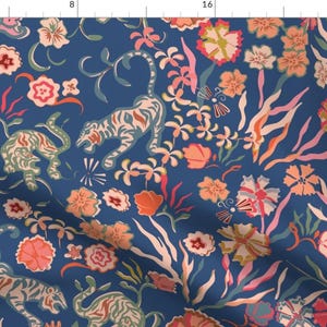 Maximalist Tigers Fabric - The Tigers Utopia by shellyreneedesigns - Modern Chinoiserie Boho Glam Jungle Fabric by the Yard by Spoonflower