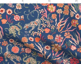 Maximalist Tigers Fabric - The Tigers Utopia by shellyreneedesigns - Modern Chinoiserie Boho Glam Jungle Fabric by the Yard by Spoonflower