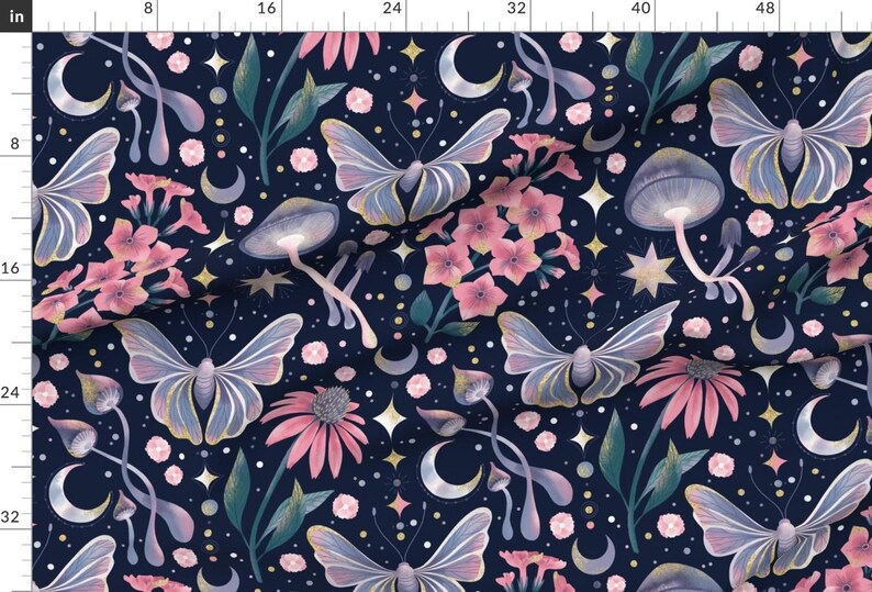 Whimsical Butterfly Fabric - Witch Dreams by marketa_stengl - Gothic Witch Dreams Mushrooms Mystic Fabric by the Yard by Spoonflower image 2