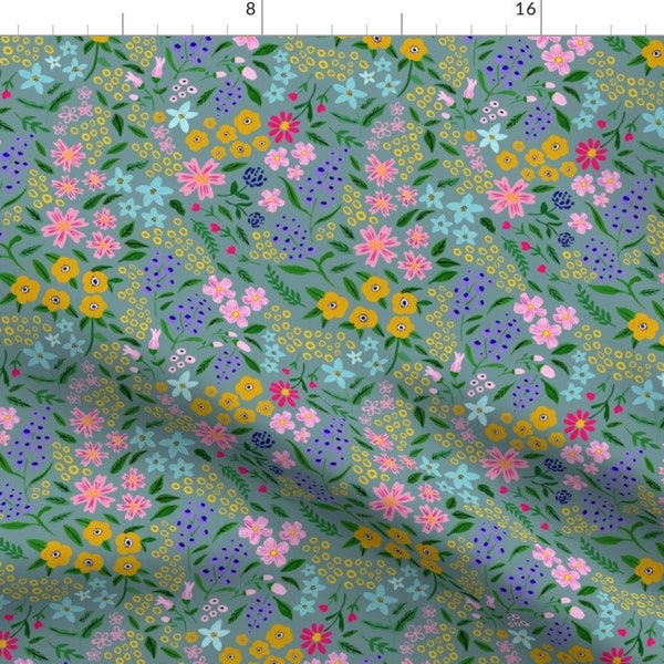 Bright Florals Fabric - Flower Daze by bloomwilddesign - Tiny Scale Flowers Ditsy Print Pink Blue Fabric by the Yard by Spoonflower