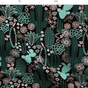 Desert Cactus Green Plants Fabric - Sonoran Landscape By Robyriker - Desert Plants Green Cotton Fabric By The Yard With Spoonflower