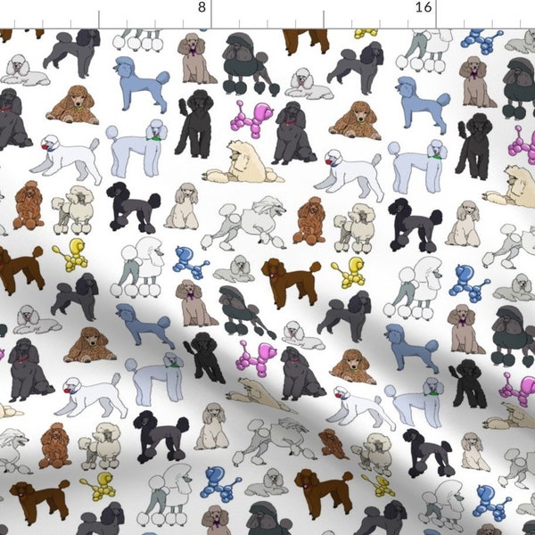 Poodles Fabric - Poodles White By Creativeworksstudios - Pets Dogs Balloon Animals Illustration Cotton Fabric By The Yard With Spoonflower