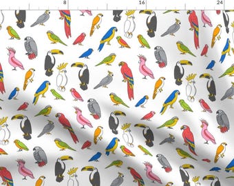 Parrots Fabric - Parrot // Tropical Rainforest Bird Fabric Parrots By Andrea Lauren - Parrots Cotton Fabric By The Yard With Spoonflower