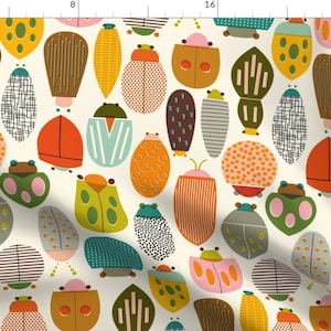 Retro Bugs Fabric - Beetle Bop - Lg By Katerhees - Jumbo Insects Nature Earth Tones Wildlife Kids Cotton Fabric By The Yard With Spoonflower