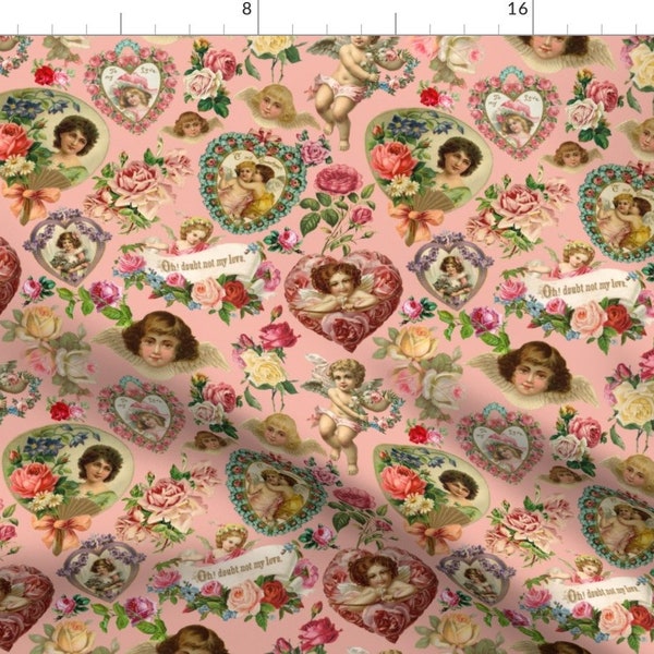 Vintage Valentine Fabric - Victorian Valentine by carrie_cantwell - Victorian Cupid Cherub Valentine's Day Fabric by the Yard by Spoonflower