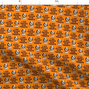 Halloween Dog Fabric - I Do Tricks For Treats By Littlearrowdesign - Orange Black Bandana Pets Cotton Fabric By the Yard With Spoonflower