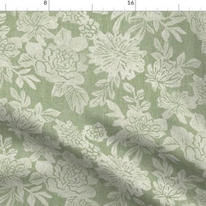 Sage Floral Fabric - English Garden Chintz by apostrofodesign - Chintz Arts And Crafts Block Print Fabric by the Yard by Spoonflower