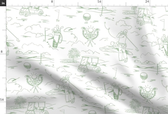 Preppy Apparel Fabric - Golf Heaven Green by natalia_gonzalez - Golfer Modern Toile Whimsical Father's Day Clothing Fabric by Spoonflower
