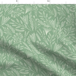 Wild Grasses Fabric - Wild Grasses On Jade By Handypanda - Mint Green Nature Field Meadow Vintage Cotton Fabric By The Yard With Spoonflower