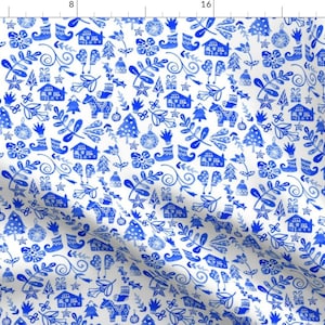 Blue Mod Scandi Winter Fabric - Blue Christmas By Emmaallardsmith - Scandinavian Christmas Cotton Fabric By The Yard With Spoonflower