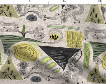 Abstract Modern Fabric - Green Mid-Century Modern By Mid-Century - Cotton Fabric By The Yard With Spoonflower
