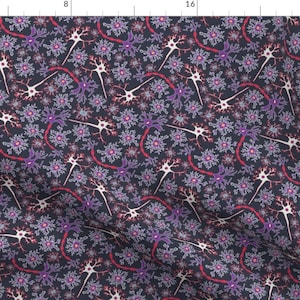 Neurons Fabric - Neuron Nerd By Mag-O - Medical School Science Class Brain Cotton Fabric By The Yard With Spoonflower