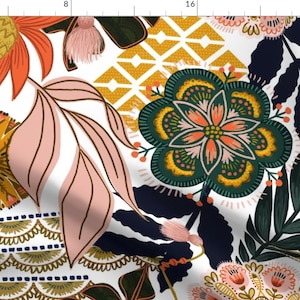 Boho Summer Fabric - Boho Tropical Navy by fineapple_pair - Mandala Bohemian Flowers Bright Garden Fabric by the Yard by Spoonflower