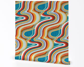 Papel tapiz despegable y adhesivo con remolinos psicodélicos - Ondas, flores, poder, psicodélico, retro, decoración de pared - Arte de los años 70 - Groove de los años 70 de appleyards
