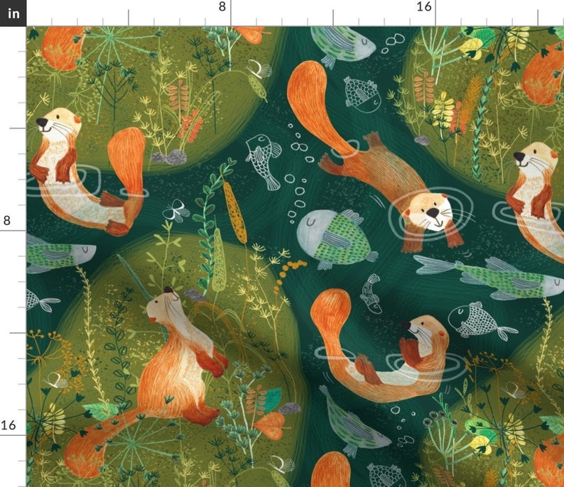 Otters Fabric Playful Otters by the River by Irenesilvino - Etsy