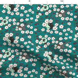 Japanese Fabric - Tranquility Japanese Floral Garden By Sewindigo - Japanese Garden Floral Cotton Teal Fabric By The Yard With Spoonflower