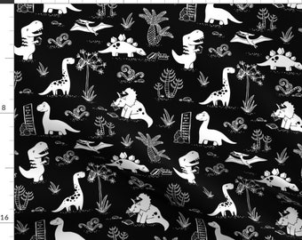 Dinosaurs Fabric - Library Dinos - White On Black By Pinky Wittingslow - Dinosaurs Cotton Fabric By The Yard With Spoonflower