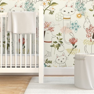 Cat Dog Wallpaper - Large Scale Kitties And Puppies By Diseminger - Whimsical Kids Removable Self Adhesive Wallpaper Roll by Spoonflower