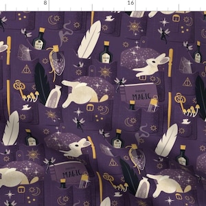Magic Fabric - Magic Pockets By Appleyards - Magic Purple Bunny Magician Spells Tricks Halloween Cotton Fabric By The Yard With Spoonflower