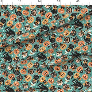 Spooky Cats Fabric - Retro Halloween by mirabelle_print - Black Teal Orange Pumpkins Whimsical Hand Drawn Fabric by the Yard by Spoonflower immagine 2