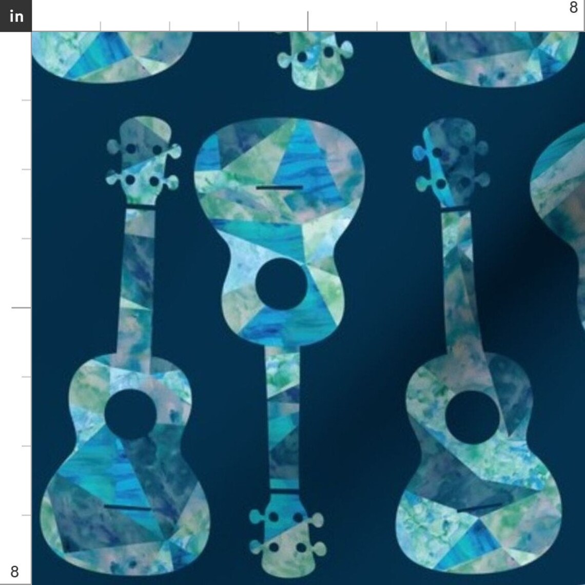 Ukulele Hawaiian Watercolor Fabric Ukulele Watercolor Blue Etsy