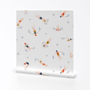 Summer Swimming Wallpaper - Cute Swimmers (White) By Alenkakarabanova - Cute Whimsical Nautical Swim Team Beach Wallpaper with Spoonflower