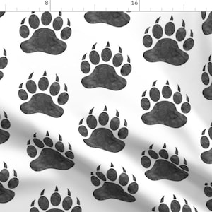 Bear Paw Print Fabric - Watercolor Bear Paw - Big - Grey On White By Sugarpinedesign - Bear Claw Cotton Fabric By The Yard With Spoonflower